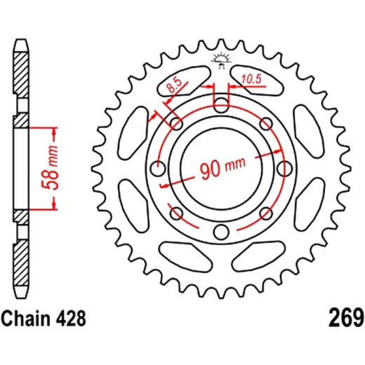 Kettenrad 56Z Teilung 428 Innendurchmesser 058 Lochkreis 090 passend für: Honda CB, CM, XL