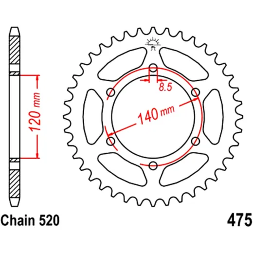 Kettenrad 40Z Teilung 520 Innendurchmesser 120 Lochkreis 140 passend für: Moto Morini 6 1/2, X - Cape