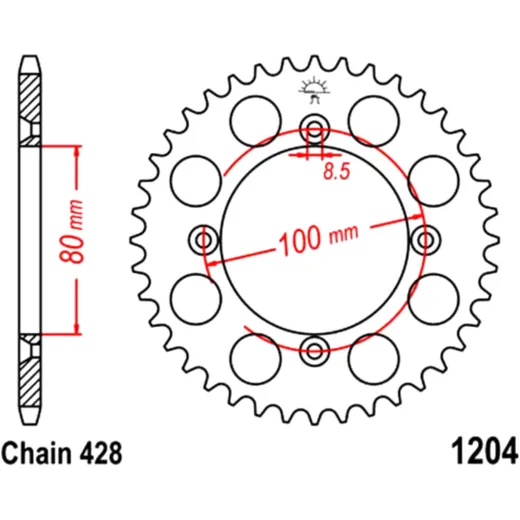 Rear sprocket 50 tooth pitch 428 inner diameter 80 bolt spacing 100 for: AJP PR3