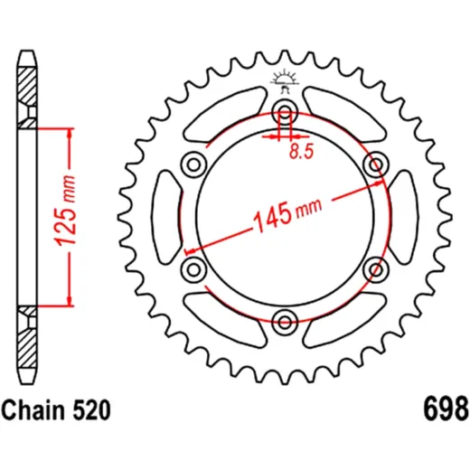 Kettenrad 44Z Teilung 520 Innendurchmesser 125 Lochkreis 145 passend für: Cagiva W8, W16