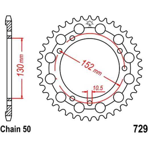 Kettenrad 46Z Teilung 530 Innendurchmesser 130 Lochkreis 152 passend für: Cagiva Elefant