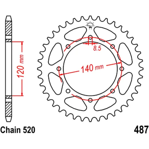 Kettenrad 37Z Teilung 520 Innendurchmesser 120 Lochkreis 140 passend für: Kawasaki KLE, KLR, W