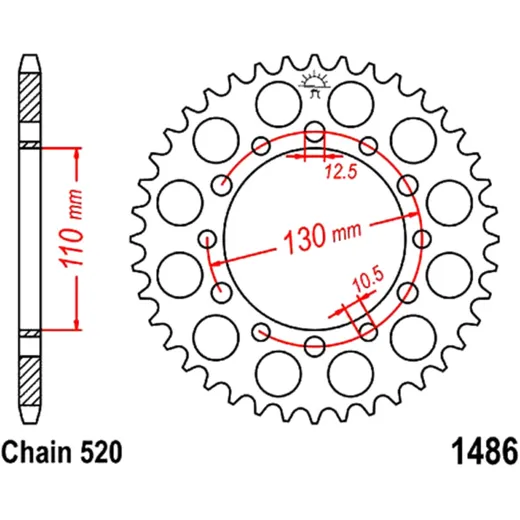 Kettenrad 40Z Teilung 520 Innendurchmesser 110 Lochkreis 130 passend für: Kawasaki EL