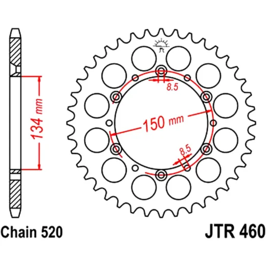 Rear sprocket 49 tooth pitch 520 inner diameter 134 bolt spacing 150 for: Kawasaki KX, KLX, KDX
