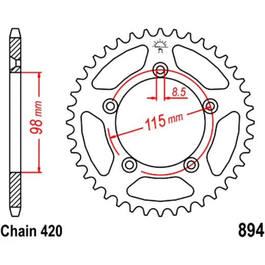 Kettenrad 46Z Teilung 420 Innendurchmesser 098 Lochkreis 115 passend für: KTM SX