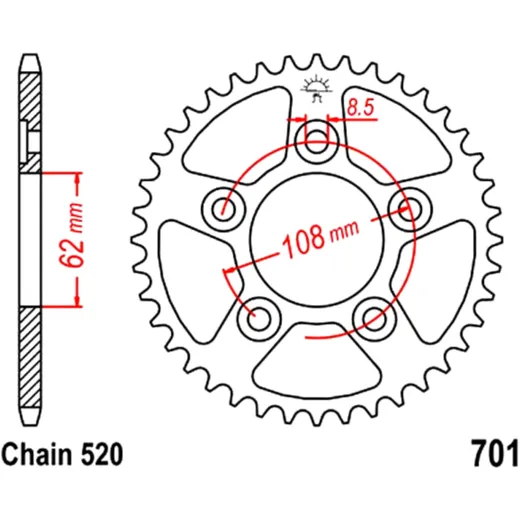 Kettenrad 38Z Teilung 520 Innendurchmesser 062 Lochkreis 108 passend für: Cagiva Mito, Raptor, Supercity