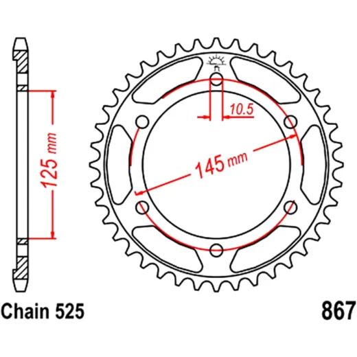 Kettenrad 44Z 525 Teilung für Motorräder