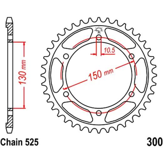 Kettenrad 39Z Teilung 525 Innendurchmesser 130 Lochkreis 150 passend für: Honda XL, XRV
