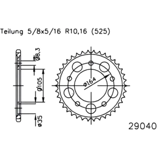 Kettenrad 47Z Teilung 525 schwarz Innendurchmesser 105 Lochkreis 164 passend für: Gilera GP