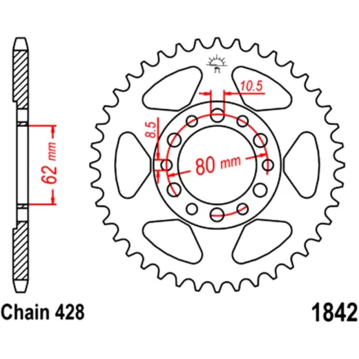 Kettenrad 44Z Teilung 428 Innendurchmesser 062 Lochkreis 080 passend für: Yamaha YZ