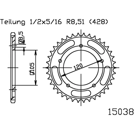 Kettenrad 56Z Teilung 428 schwarz Innendurchmesser 105 Lochkreis 120 passend für: Sachs ZX, ZZ