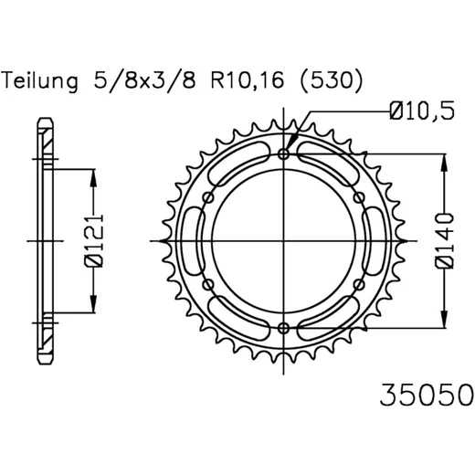 Rear sprocket 40 tooth pitch 530 black inner diameter 121 bolt spacing 140 for: Cagiva Raptor, V - Raptor, X - Tra Raptor