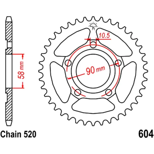 Rear sprocket 35 tooth pitch 520 inner diameter 58 bolt spacing 90 for: Honda NSR