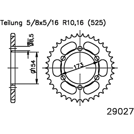 Rear sprocket 43 tooth pitch 525 inner diameter 154 bolt spacing 173 for: Aprilia RST