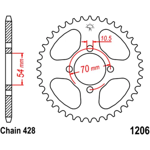 Kettenrad 44Z Teilung 428 Innendurchmesser 054 Lochkreis 070 passend für: Honda CBR