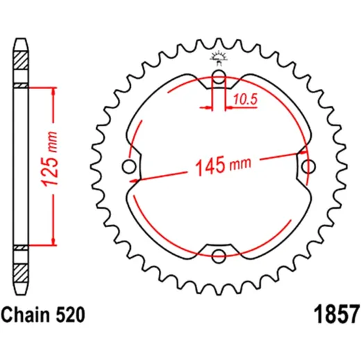Kettenrad 37Z Teilung 520 Innendurchmesser 125 Lochkreis 145 passend für: Yamaha YFM, YFZ