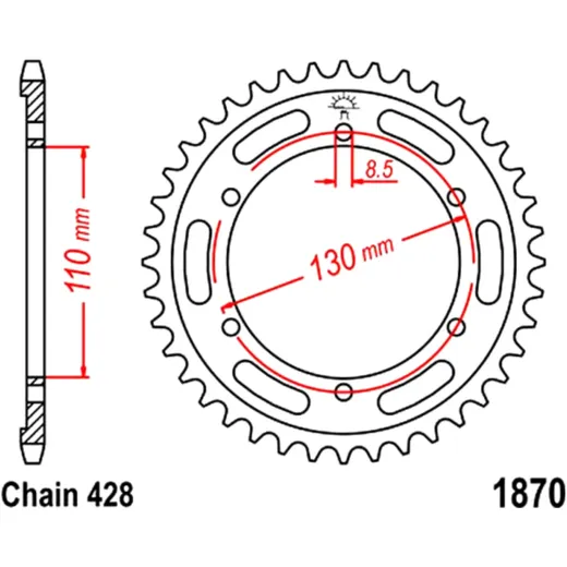 Kettenrad 44Z für Motorräder Teilung 428 Innendurchmesser 110