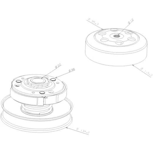 Centrifugal clutch unit 107mm 101 Octane for: Piaggio NRG, Zip,