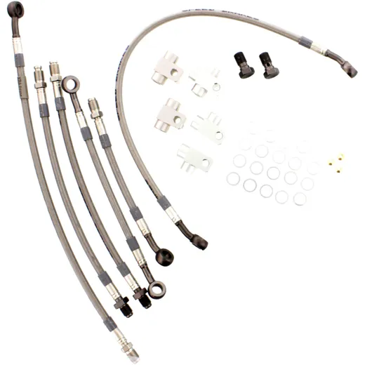 Braided steel brake hose kit JMP anthracite clear hose 6 piece hose kit for: Honda CB