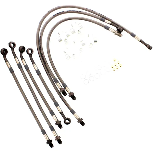 Braided steel brake hose kit JMP anthracite clear hose 7 piece hose kit for: Honda CBR