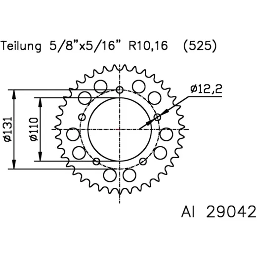 Alu - Kettenrad 46Z Teilung 525 silber Esjot Innendurchmesser 1