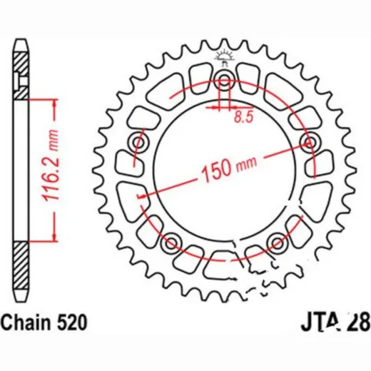 Rear sprocket aluminium 44tooth pitch 520 silver