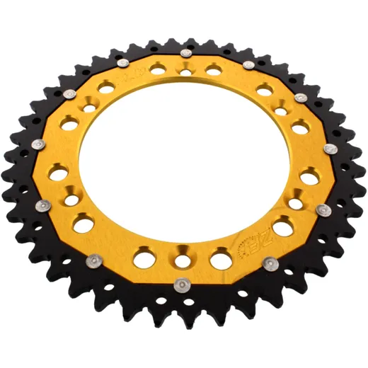 Rear sprocket dual 45 tooth pitch 520 gold ZF inner diameter 136 bolt spacing 156 for: Husqvarna TE, WR, SM, CR