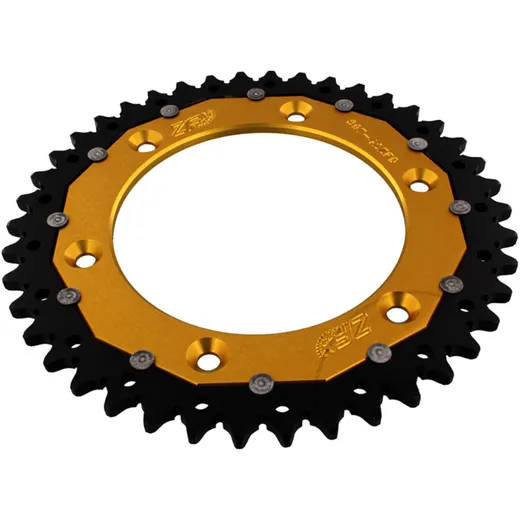 Rear sprocket dual 42 tooth pitch 520 gold ZF inner diameter 125 bolt spacing 150 for: Husqvarna FE, FC, TE