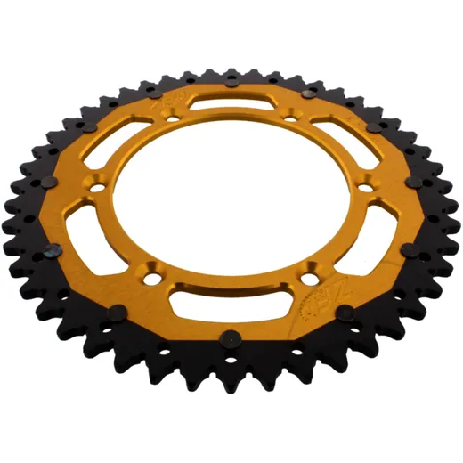 Rear sprocket dual 48 tooth pitch 520 gold ZF inner diameter 130 bolt spacing 150 for: Fantic XEF, XX, XXF