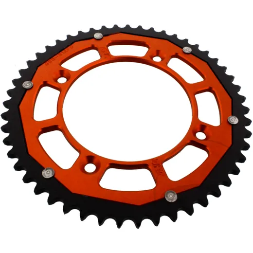 Rear sprocket dual 51 tooth pitch 428 orange ZF inner diameter 110 bolt spacing 132 for: KTM SX