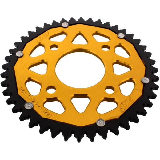 Rear sprocket dual 44 tooth pitch 428 gold ZF inner diameter 058 bolt spacing 090 for: Honda CBR, CB