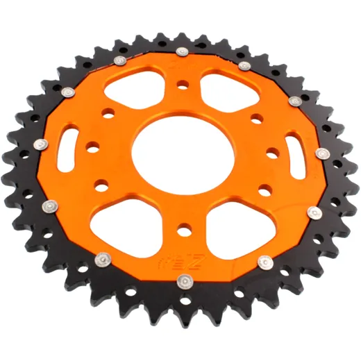 Rear sprocket dual 42 tooth pitch 520 orange ZF inner diameter 063 bolt spacing 110 for: Husqvarna Svartpilen, Vitpilen, SM