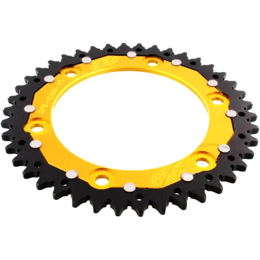 Rear sprocket dual 42 tooth pitch 520 gold ZF inner diameter 134 bolt spacing 160 for: Honda CBR, VTR
