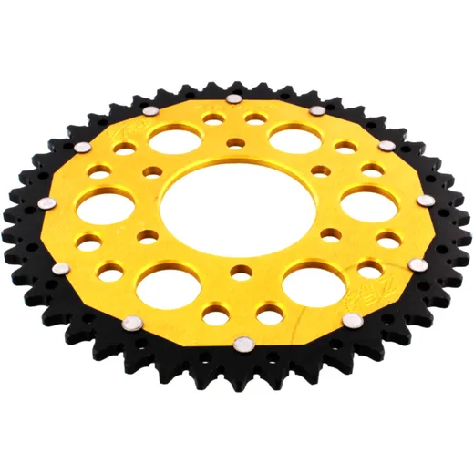 Rear sprocket dual 46 tooth pitch 520 gold ZF inner diameter 080 bolt spacing 104 for: Kawasaki Z, ZX - 6R, KLE