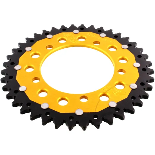 Rear sprocket dual 40 tooth pitch 520 gold ZF inner diameter 100 bolt spacing 120 for: Aprilia RS, RSV, Tuono