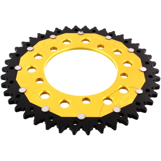 Rear sprocket dual 42 tooth pitch 520 gold ZF inner diameter 100 bolt spacing 120 for: Aprilia RS, RSV, Tuono