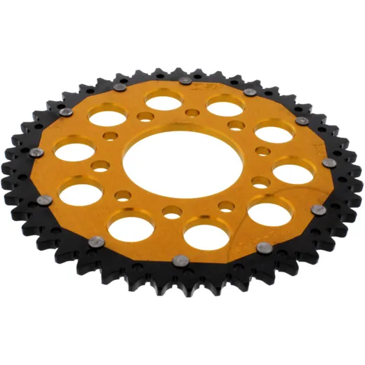 Rear sprocket dual 46 tooth pitch 525 gold ZF inner diameter 080 bolt spacing 110 for: Honda CB, VT, XRV