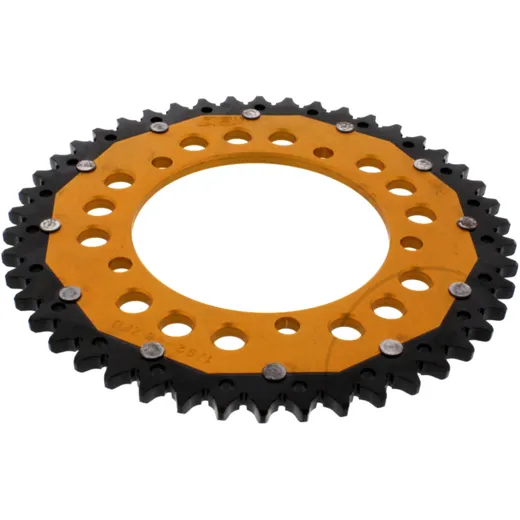 Rear sprocket dual 46 tooth pitch 525 gold ZF inner diameter 120 bolt spacing 140 for: Triumph Bonneville, Thruxton, Scrambler