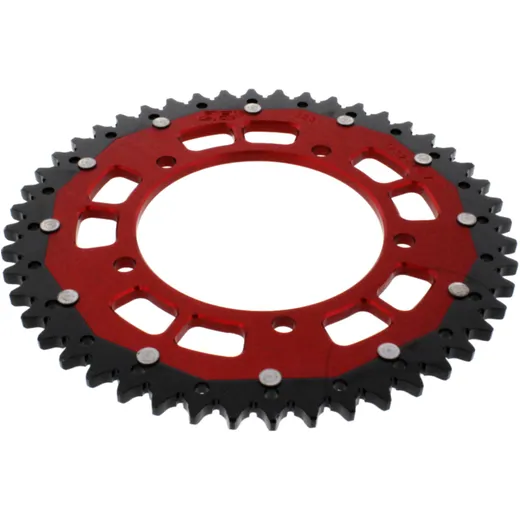 Rear sprocket dual 48 tooth pitch 525 red ZF inner diameter 120 bolt spacing 140 for: Triumph Bonneville, Thruxton, Scrambler