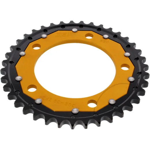Rear sprocket dual 39 tooth pitch 530 gold ZF inner diameter 112 bolt spacing 138 for: Honda CB, CBR, CBF