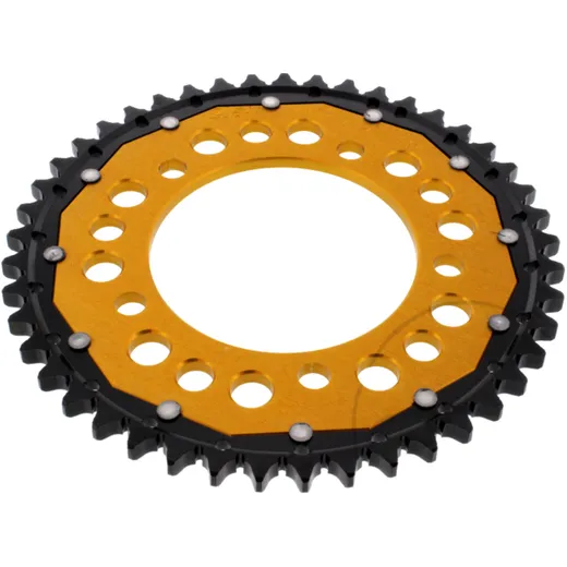 Rear sprocket dual 45 tooth pitch 530 gold ZF inner diameter 112 bolt spacing 138 for: Honda CB, CBR, CBF