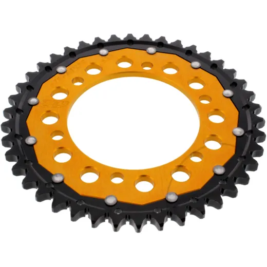 Rear sprocket dual 42 tooth pitch 530 gold ZF inner diameter 110 bolt spacing 130 for: MZ/MUZ 1000