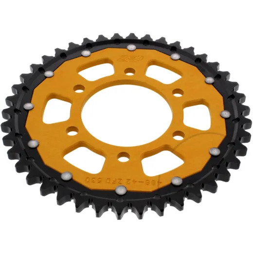 Rear sprocket dual 42 tooth pitch 530 gold ZF inner diameter 080 bolt spacing 104 for: Kawasaki ZRX, ZX - 9R, ZX - 12R
