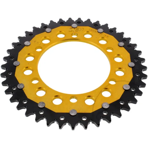Rear sprocket dual 41 tooth pitch 520 gold ZF inner diameter 106 bolt spacing 125 for: Triumph Bonneville, Daytona, Street Scrambler