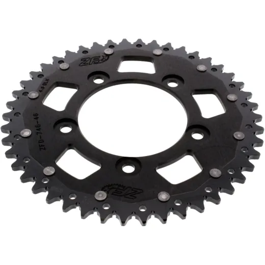 Rear sprocket dual 46 tooth pitch 520 black ZF inner diameter 100 bolt spacing 124 for: Ducati Scrambler, Monster, Panigale