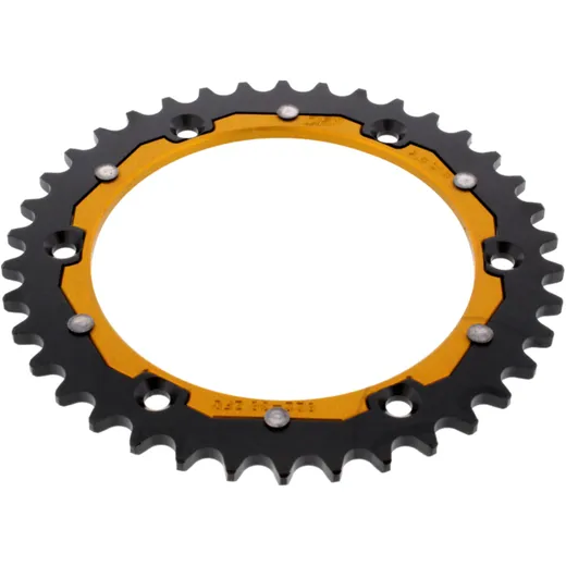 Rear sprocket dual 38 tooth pitch 520 gold ZF inner diameter 136 bolt spacing 156 for: Husqvarna TE, WR, SM, CR