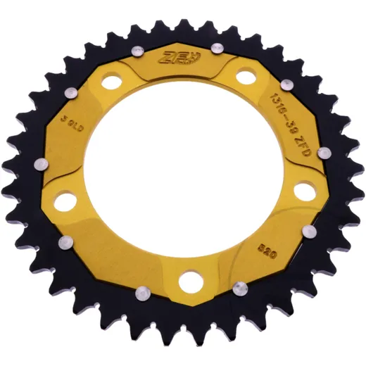 Rear sprocket dual 39 tooth pitch 520 gold ZF inner diameter 112 bolt spacing 138 for: Honda NC, CB, X - ADV