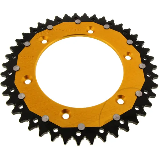 Rear sprocket dual 43 tooth pitch 520 gold ZF inner diameter 125 bolt spacing 150 for: Husqvarna FE, FC, TE