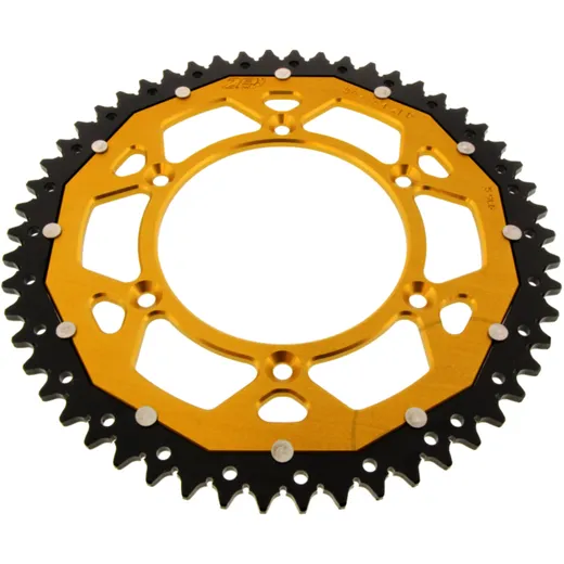 Rear sprocket dual 54 tooth pitch 520 gold ZF inner diameter 125 bolt spacing 150 for: Husqvarna FE, FC, TE