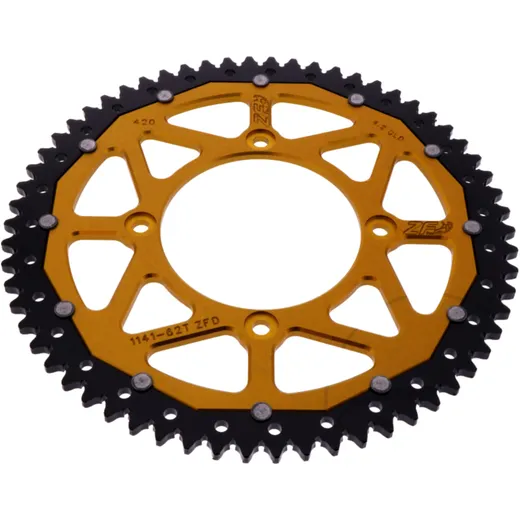 Rear sprocket dual 62 teeth pitch 420 gold ZF inner diameter 100 bolt spacing 120 for: Beta RR, REV